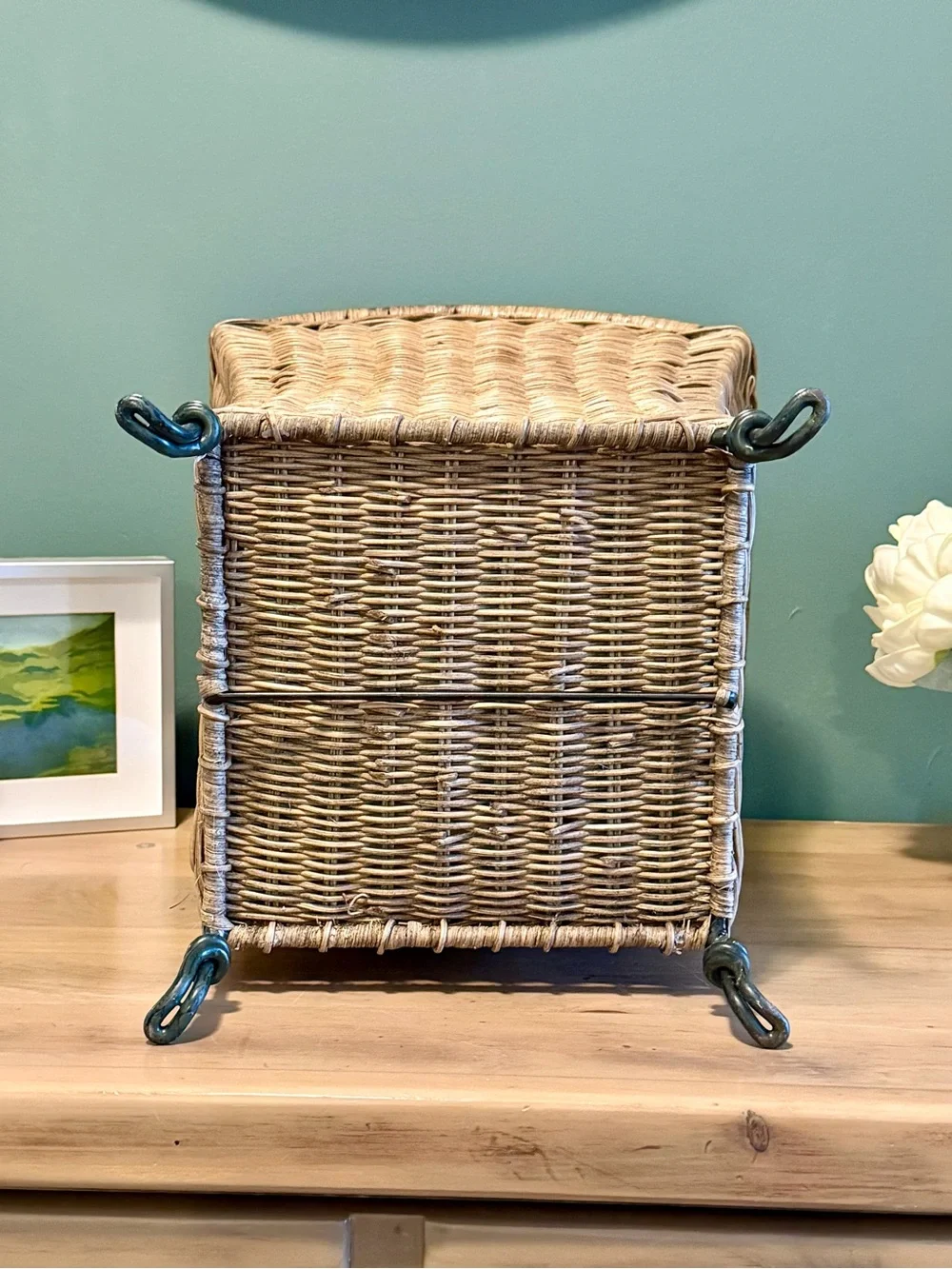 Vintage Wicker Footed Planter | Rattan Cachepot with Metal Claw Feet